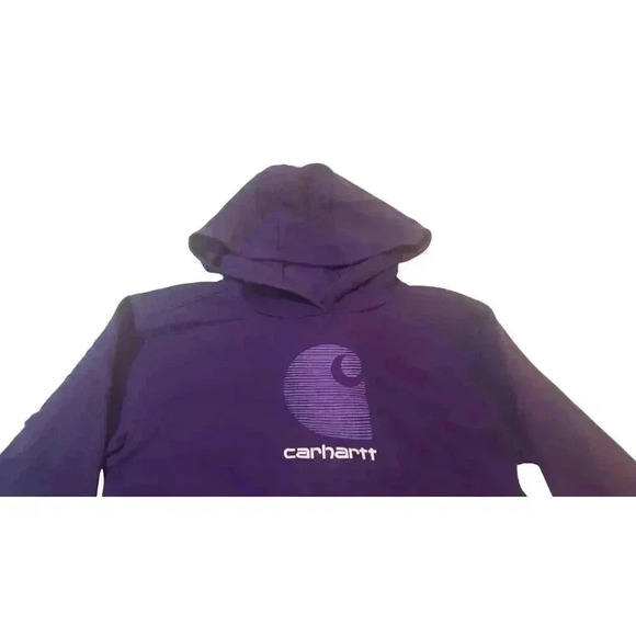 Carhartt Hoodie Purple Youth XL (14) Front Pockets Chest Logo Cotton Blend - Picture 9 of 15